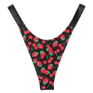 Victoria Secret Small S Thong Bikini Bottom Swim Shine Strap LOGO Mixed Berry